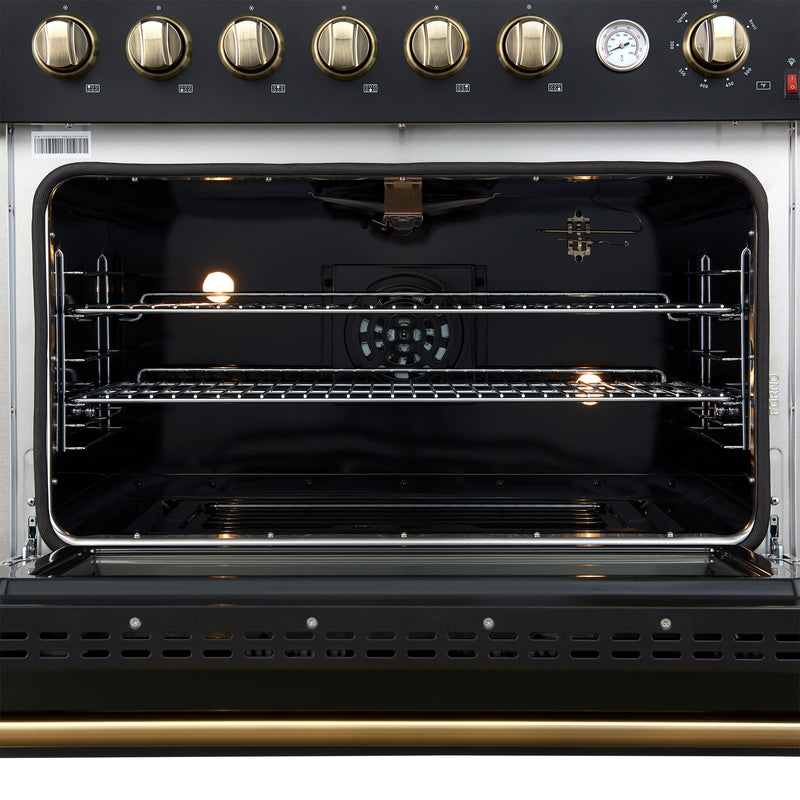 Load image into Gallery viewer, Marco 36-Inch Gas Range Black & Antique Brass Design, 6 Burners 67,000 BTU, 5.36 cu.ft. Convection Oven