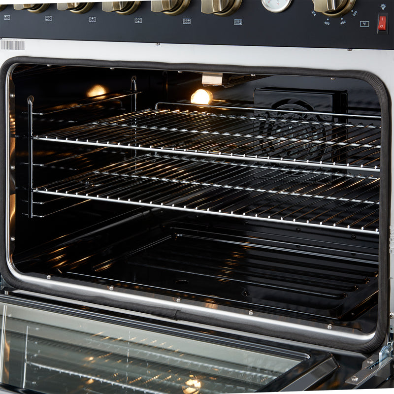 Load image into Gallery viewer, Marco 36-Inch Gas Range Black & Antique Brass Design, 6 Burners 67,000 BTU, 5.36 cu.ft. Convection Oven