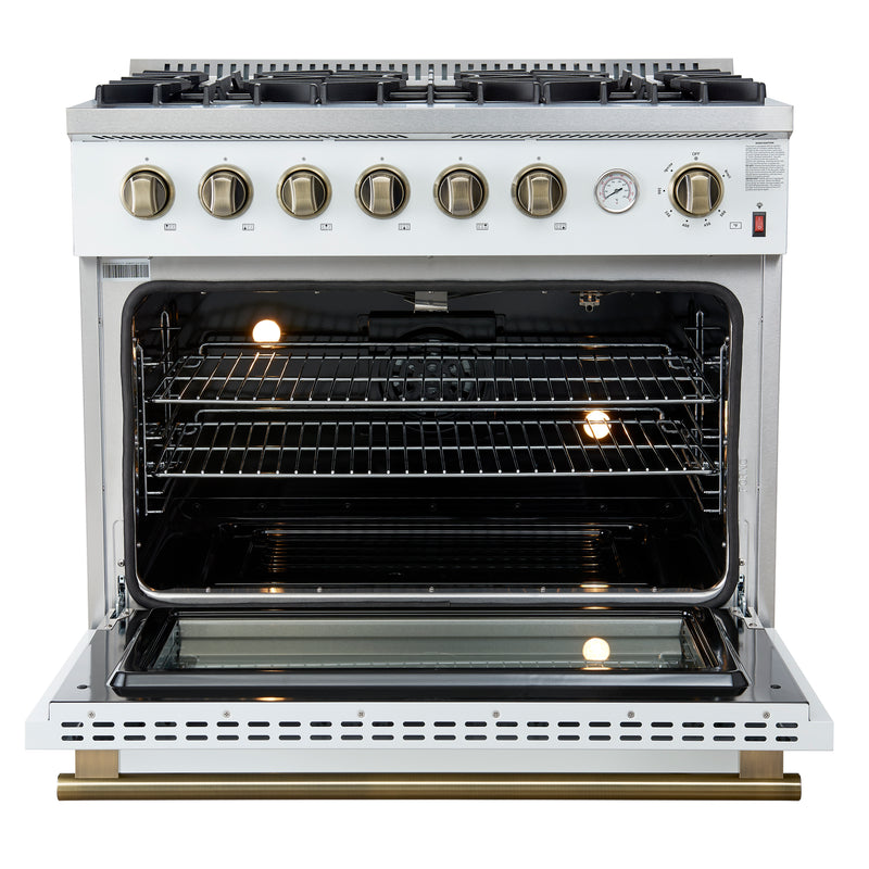 Load image into Gallery viewer, Marco 36-Inch Gas Range White & Antique Brass Design, 6 Burners 67,000 BTU, 5.36 cu.ft. Convection Oven