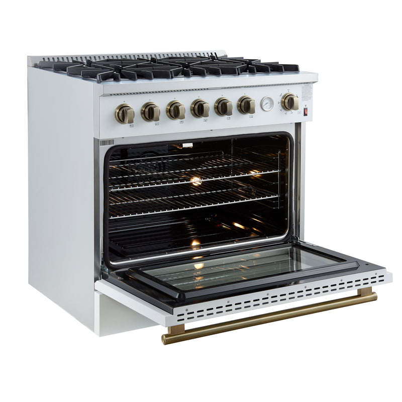 Load image into Gallery viewer, Marco 36-Inch Gas Range White & Antique Brass Design, 6 Burners 67,000 BTU, 5.36 cu.ft. Convection Oven
