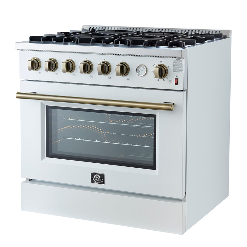 Load image into Gallery viewer, Marco 36-Inch Gas Range White & Antique Brass Design, 6 Burners 67,000 BTU, 5.36 cu.ft. Convection Oven