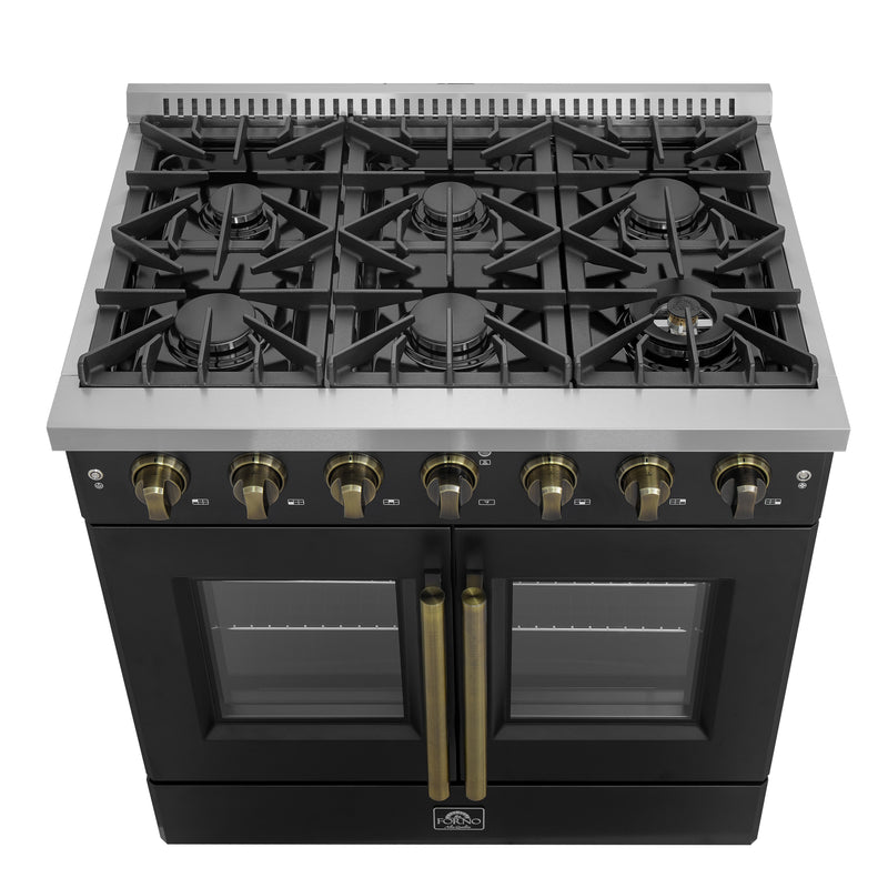 Load image into Gallery viewer, Forno Galiano 36-inch, Black French Door Gas Range with 6 Sealed Burners - FFSGS6444-36BLK