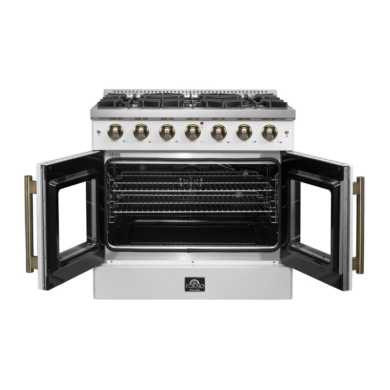 Load image into Gallery viewer, Forno Galiano 36-inch French Door Gas Range White and Antique Brass Design, 6 Sealed Burners 83,000 BTU, 5.36 cu.ft. Convection Oven