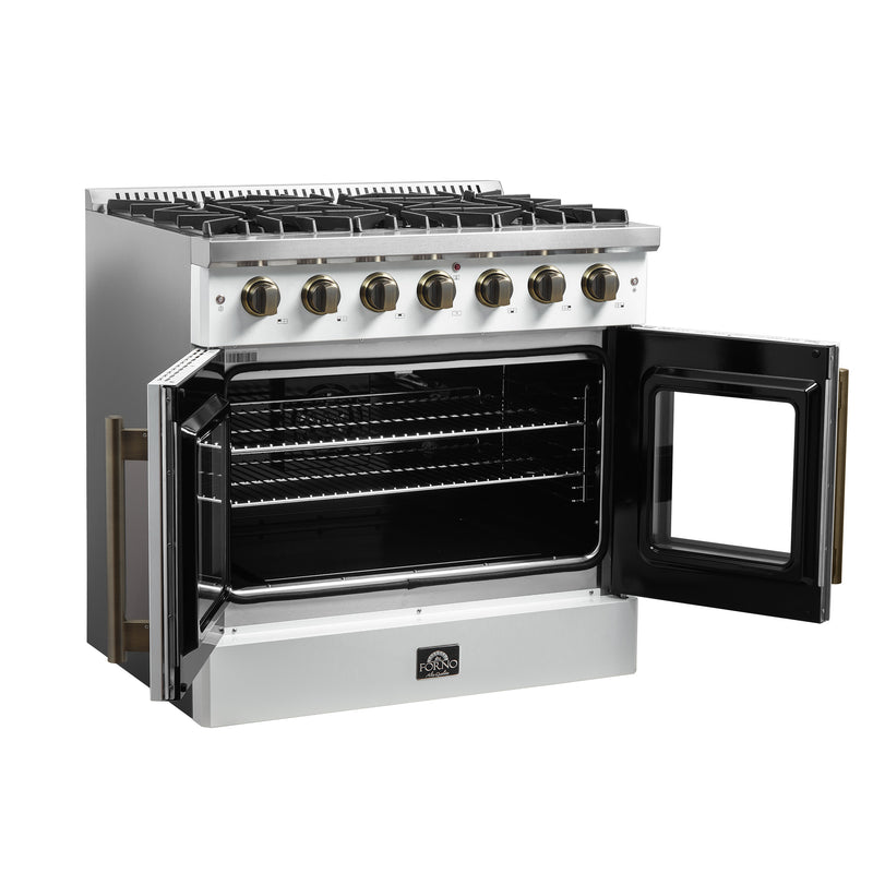Load image into Gallery viewer, Forno Galiano 36-inch French Door Gas Range White and Antique Brass Design, 6 Sealed Burners 83,000 BTU, 5.36 cu.ft. Convection Oven