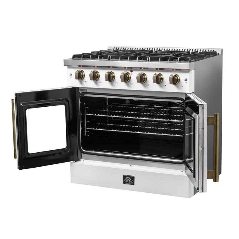 Load image into Gallery viewer, Forno Galiano 36-inch French Door Gas Range White and Antique Brass Design, 6 Sealed Burners 83,000 BTU, 5.36 cu.ft. Convection Oven