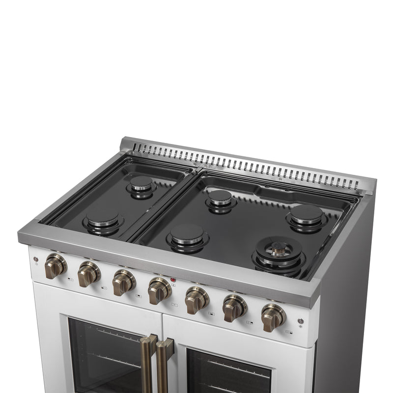 Load image into Gallery viewer, Forno Galiano 36-inch French Door Gas Range White and Antique Brass Design, 6 Sealed Burners 83,000 BTU, 5.36 cu.ft. Convection Oven