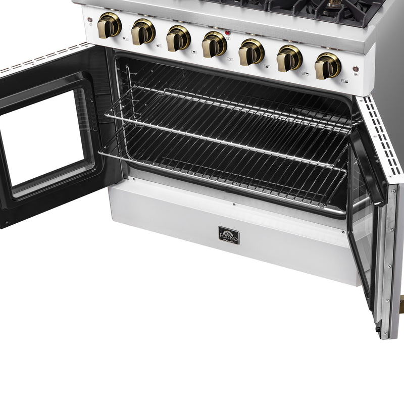 Load image into Gallery viewer, Forno Galiano 36-inch French Door Gas Range White and Antique Brass Design, 6 Sealed Burners 83,000 BTU, 5.36 cu.ft. Convection Oven
