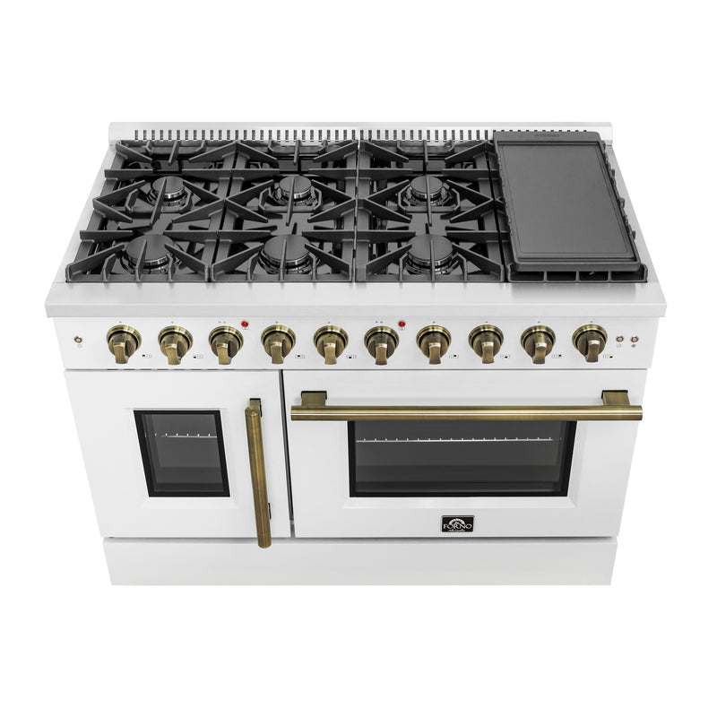 Load image into Gallery viewer, Forno Galiano 48-Inch Freestanding French Door Gas Range, White & Antique Brass