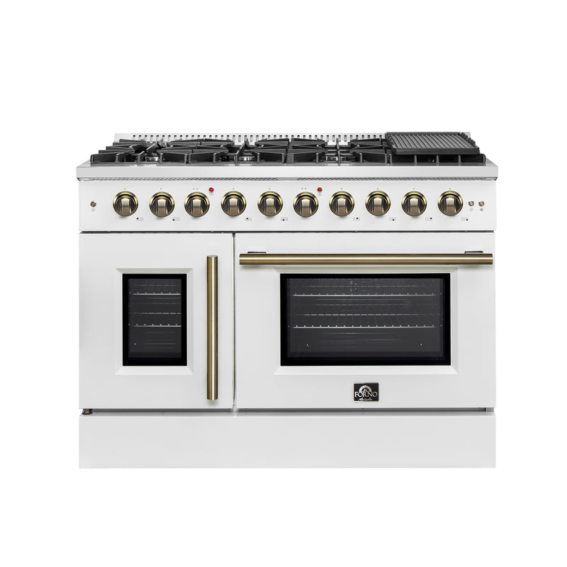 Load image into Gallery viewer, Forno Galiano 48-Inch Freestanding French Door Gas Range, White & Antique Brass
