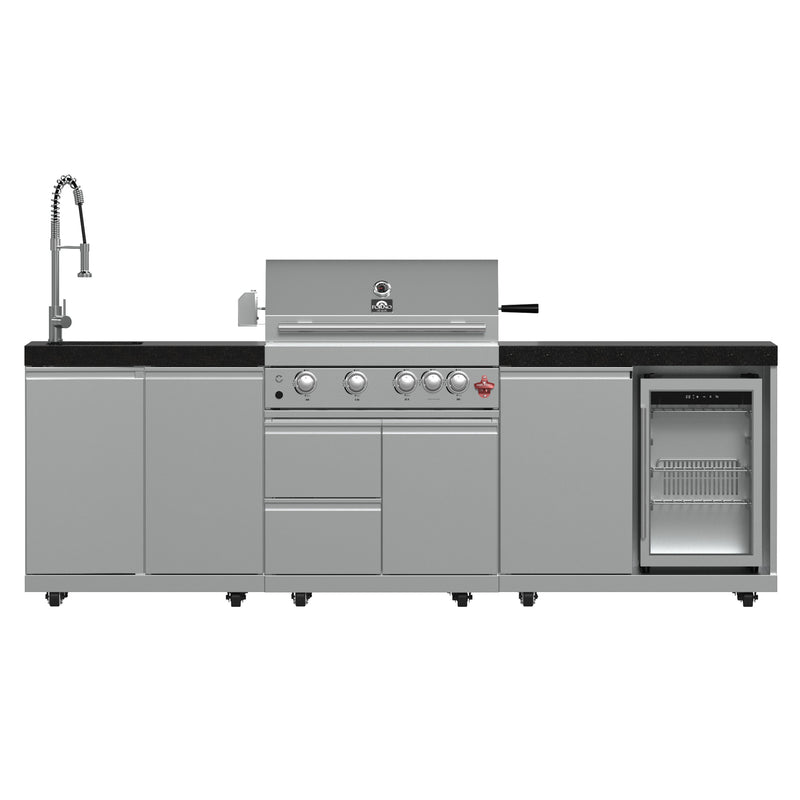 Load image into Gallery viewer, Forno Bulnes 30-Inch, Stainless Steel BBQ, with 3 Burners with Sear & Rotisserie Infrared Burners, Beverage Center & Black Granite Countertops - FODKT2506BLK