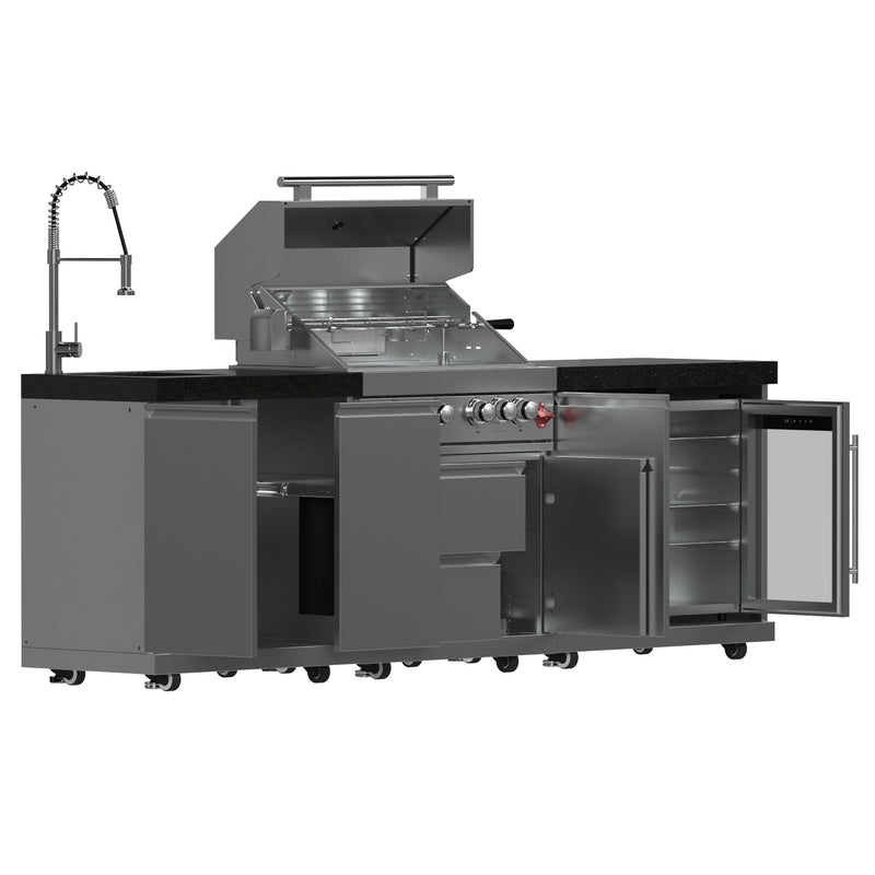 Load image into Gallery viewer, Forno Bulnes 30-Inch, Stainless Steel BBQ, with 3 Burners with Sear & Rotisserie Infrared Burners, Beverage Center & Black Granite Countertops - FODKT2506BLK