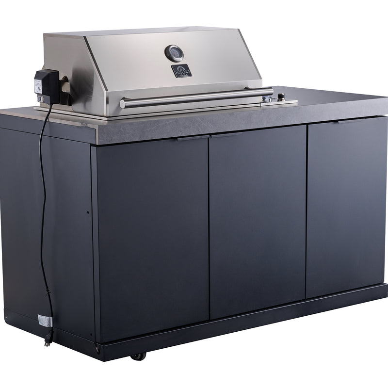 Load image into Gallery viewer, Forno Rimini Outdoor Kitchen 30" BBQ 62,600 BTU, 3 Burners with Sear & Rotisserie, 2.4 cu.ft. Beverage Center, Stainless Steel Sink, Black Cabinets & Gray Sintered Stone Countertop