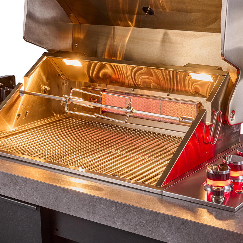 Load image into Gallery viewer, Forno Rimini Outdoor Kitchen 30" BBQ 62,600 BTU, 3 Burners with Sear & Rotisserie, 2.4 cu.ft. Beverage Center, Stainless Steel Sink, Black Cabinets & Gray Sintered Stone Countertop