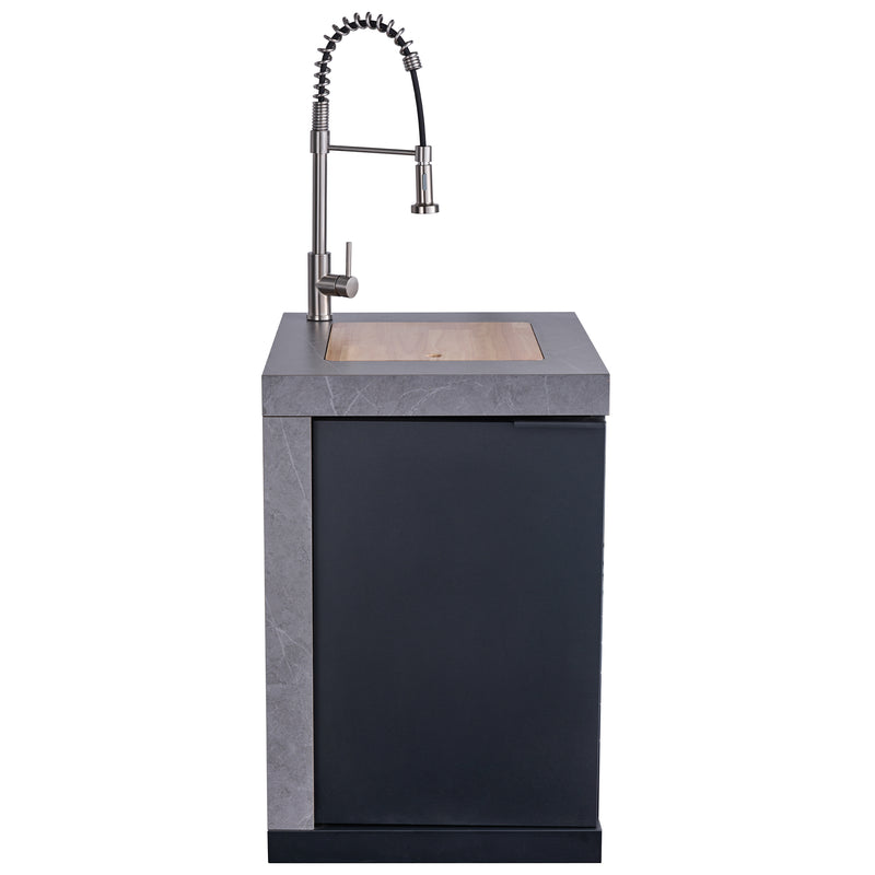 Load image into Gallery viewer, Forno Rimini Outdoor Kitchen 30" BBQ 62,600 BTU, 3 Burners with Sear & Rotisserie, 2.4 cu.ft. Beverage Center, Stainless Steel Sink, Black Cabinets & Gray Sintered Stone Countertop