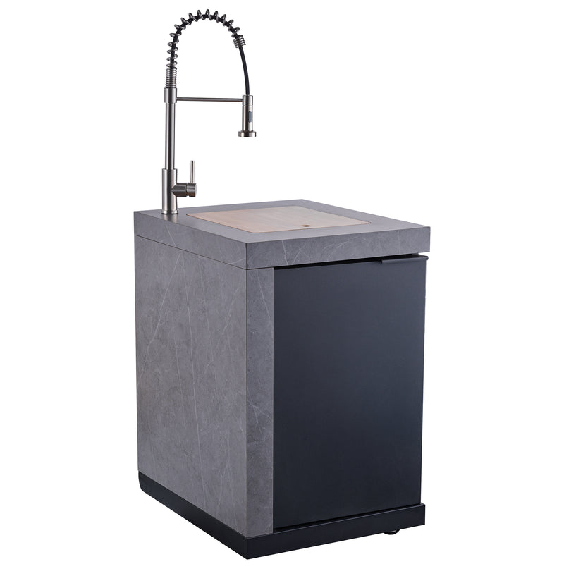 Load image into Gallery viewer, Forno Rimini Outdoor Kitchen 30" BBQ 62,600 BTU, 3 Burners with Sear & Rotisserie, 2.4 cu.ft. Beverage Center, Stainless Steel Sink, Black Cabinets & Gray Sintered Stone Countertop