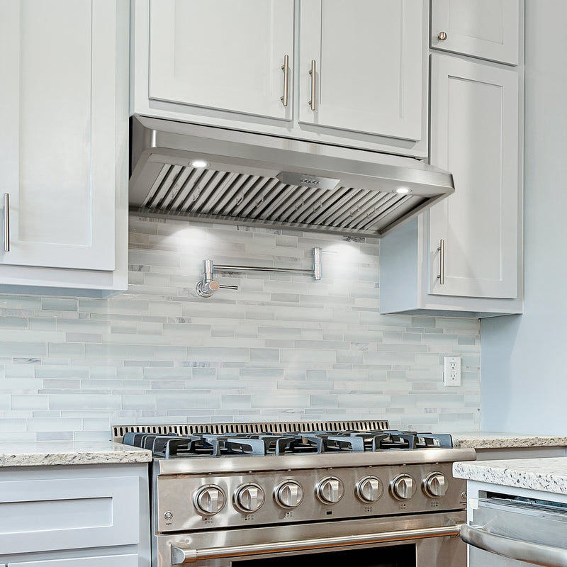 Load image into Gallery viewer, Cosmo 48 in. Under Cabinet Range Hood with Push Button Controls, Permanent Filters, 3-Speed Fan and LED Lights in Stainless Steel