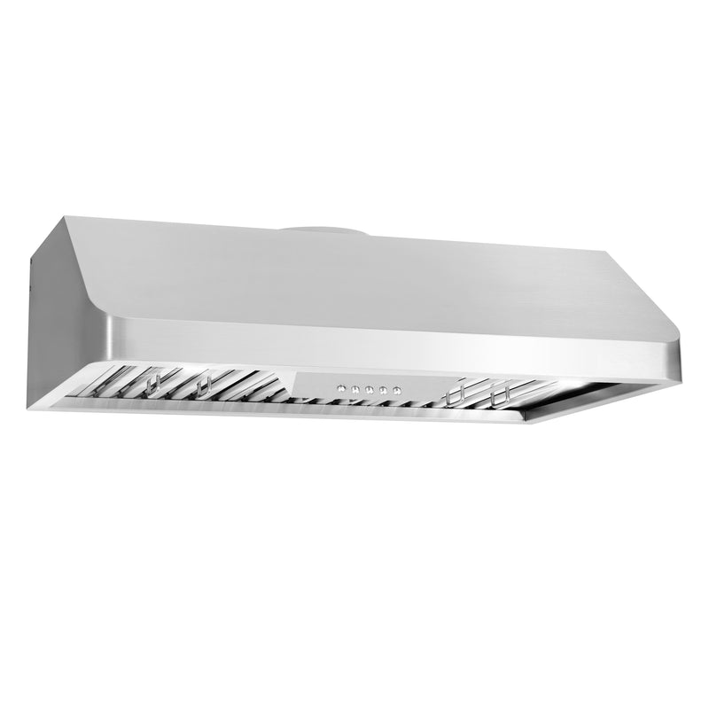 Load image into Gallery viewer, Cosmo QB90 36 in. Under Cabinet Range Hood with Push Button Controls, Permanent Filters, LED Lights, Convertible from Ducted to Ductless (Kit Not Included) in Stainless Steel