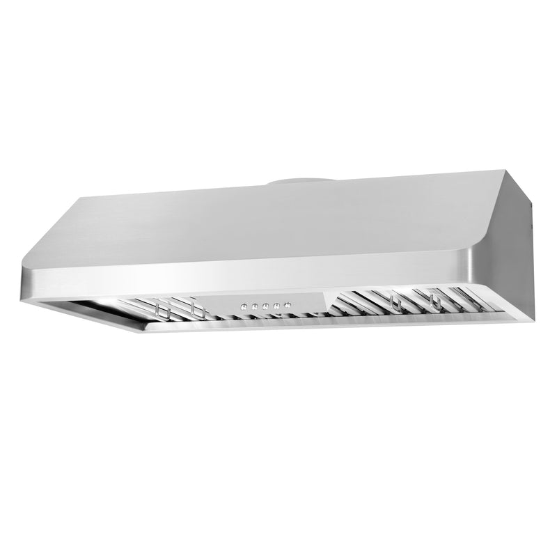 Load image into Gallery viewer, Cosmo QB90 36 in. Under Cabinet Range Hood with Push Button Controls, Permanent Filters, LED Lights, Convertible from Ducted to Ductless (Kit Not Included) in Stainless Steel