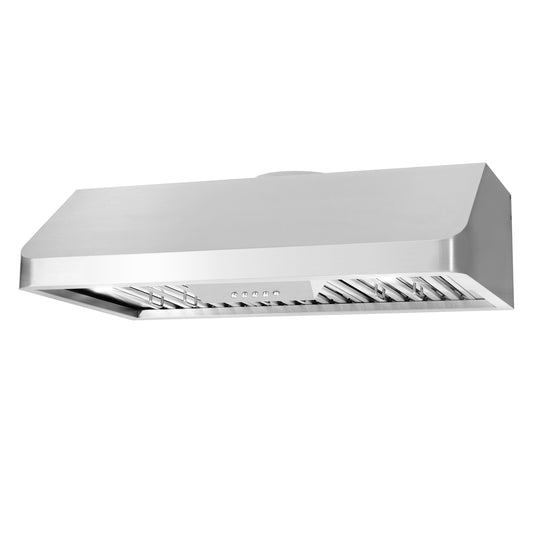 Cosmo QB90 36 in. Under Cabinet Range Hood with Push Button Controls, Permanent Filters, LED Lights, Convertible from Ducted to Ductless (Kit Not Included) in Stainless Steel