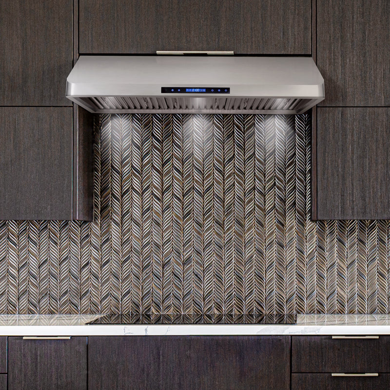 Load image into Gallery viewer, Cosmo 48 in. Ducted Under Cabinet Range Hood with Soft-Touch Controls, Permanent Filters, 4-Speed Fan, LED Lights in Stainless Steel