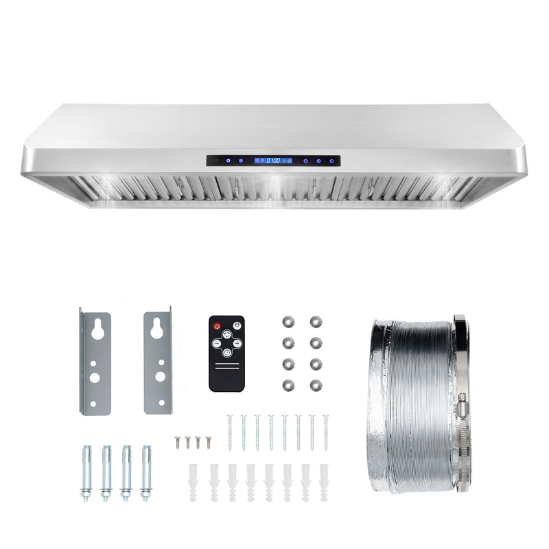 Load image into Gallery viewer, Cosmo 48 in. Ducted Under Cabinet Range Hood with Soft-Touch Controls, Permanent Filters, 4-Speed Fan, LED Lights in Stainless Steel