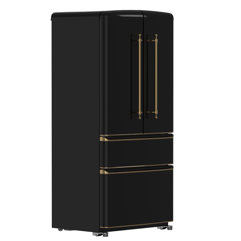 Load image into Gallery viewer, Forno Luigi 33-Inch French Door Refrigerator, 18 cu.ft, Black Finish, Antique Brass Handles, ENERGY STAR Certified