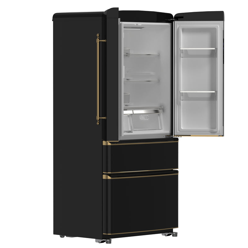 Load image into Gallery viewer, Forno Luigi 33-Inch French Door Refrigerator, 18 cu.ft, Black Finish, Antique Brass Handles, ENERGY STAR Certified