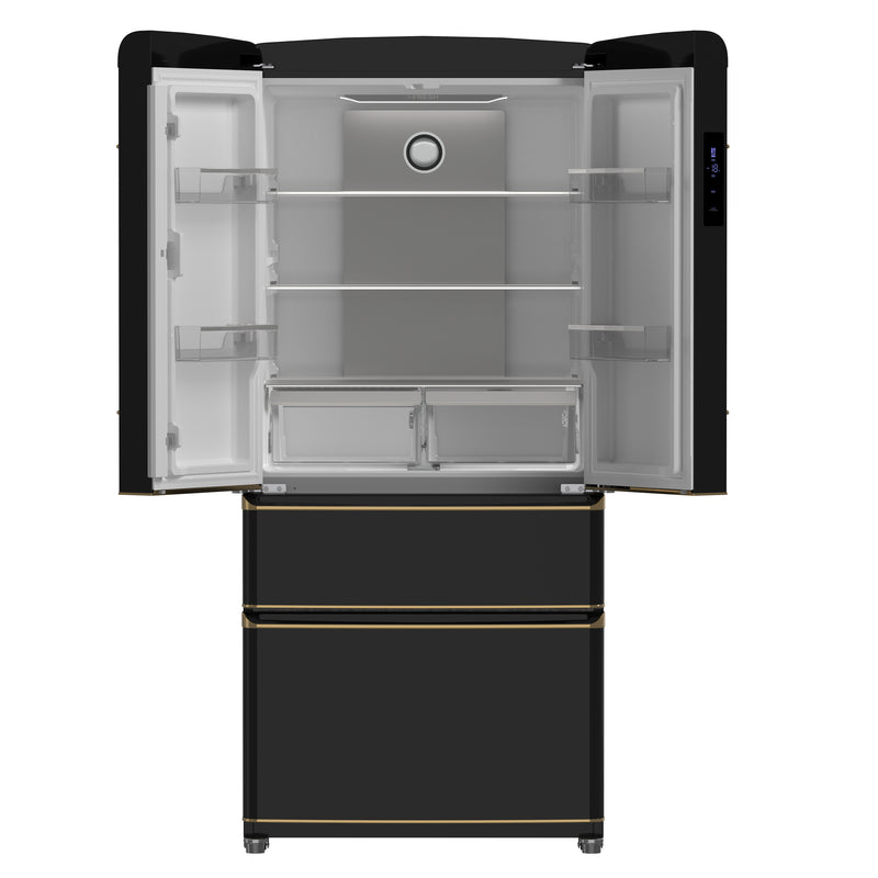 Load image into Gallery viewer, Forno Luigi 33-Inch French Door Refrigerator, 18 cu.ft, Black Finish, Antique Brass Handles, ENERGY STAR Certified