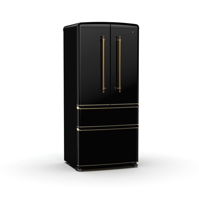 Load image into Gallery viewer, Forno Luigi 33-Inch French Door Refrigerator, 18 cu.ft, Black Finish, Antique Brass Handles, ENERGY STAR Certified
