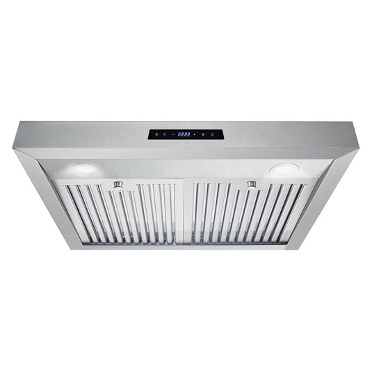 Cosmo UMC30 Under Cabinet Stainless Steel Range Hood with LED Light, 380 CFM, Permanent Filter, Convertible from Ducted to Ductless (Kit Not Included), 30 in., Stainless Steel