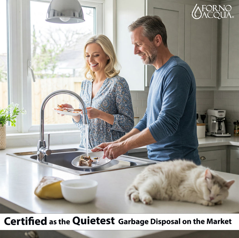 Load image into Gallery viewer, FORNO ACQUA BrightDIAMOND Black Onyx 3/4HP Super Quiet Garbage Disposal Corded with Motion Sensor Cabinet Light &amp; Pre-Wired Air Switch

