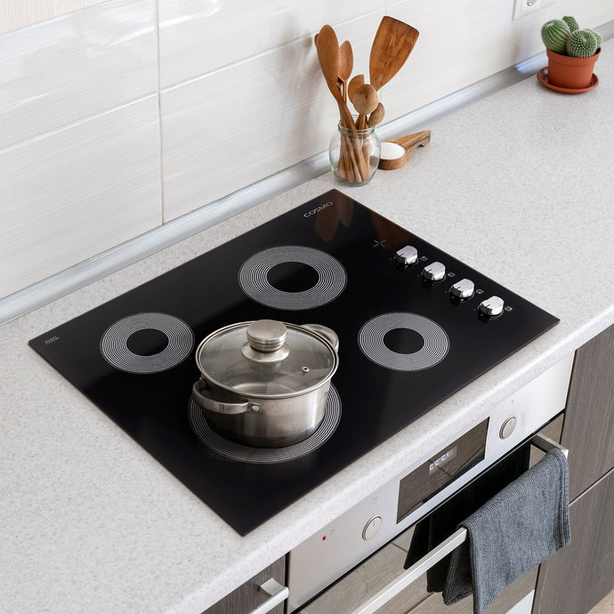 Cosmo 24 in. Electric Ceramic Glass Cooktop with 4 Elements, Dual Zone Element, Hot Surface Indicator Light and Control Knobs
