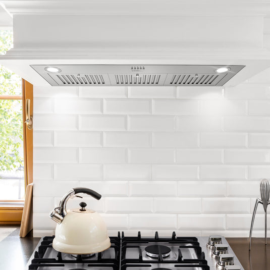 36 in. 380 CFM Ducted Insert Range Hood in Stainless Steel with Push Button Controls LED Lights and Permanent Filters