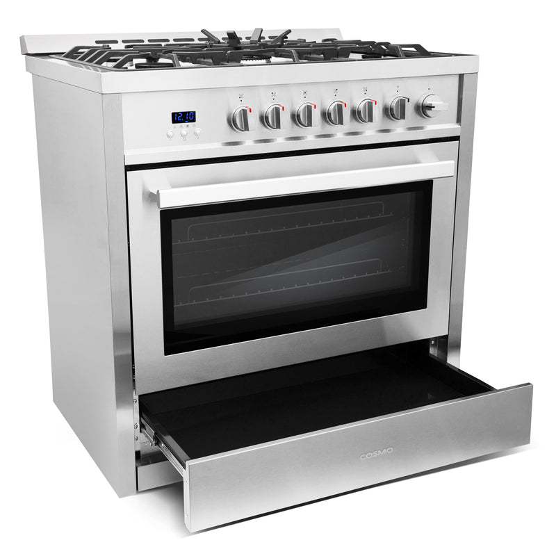 Load image into Gallery viewer, Cosmo 36 inch, Stainless Steel Single Oven Gas Range with 5 Burner Cooktops - COS-965AGC
