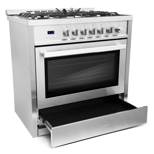 Cosmo 36 inch, Stainless Steel Single Oven Gas Range with 5 Burner Cooktops - COS-965AGC