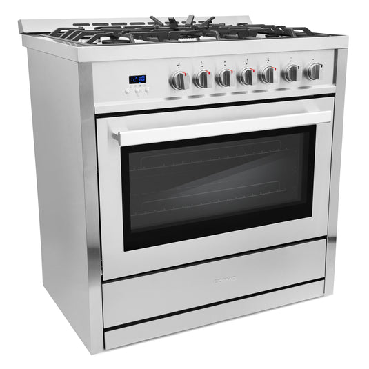 Cosmo 36 inch, Stainless Steel Single Oven Gas Range with 5 Burner Cooktops - COS-965AGC