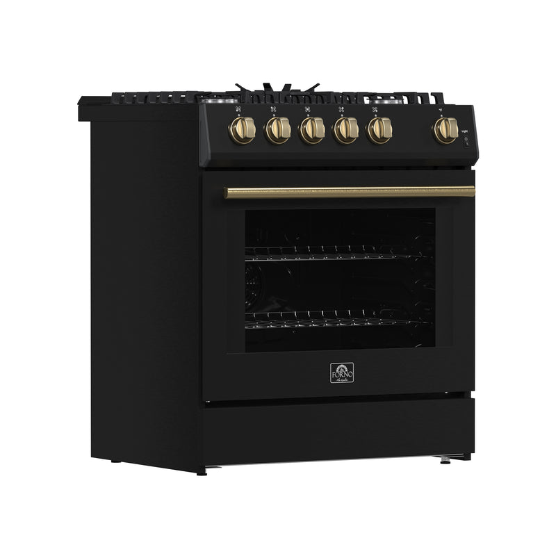 Load image into Gallery viewer, Forno Leonardo Espresso 30-Inch Black Gas Range, 5 Burners, 39,500 BTU, 5 cu.ft Convection Oven
