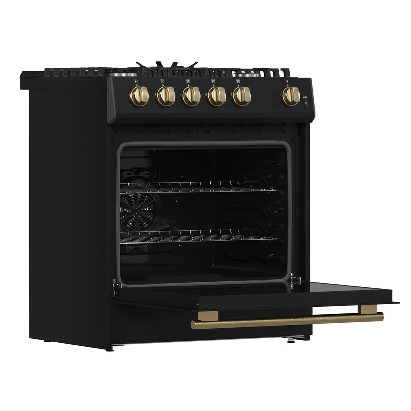 Load image into Gallery viewer, Forno Leonardo Espresso 30-Inch Black Gas Range, 5 Burners, 39,500 BTU, 5 cu.ft Convection Oven
