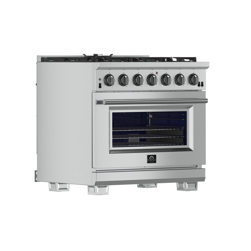 Load image into Gallery viewer, Forno Capriasca 36-Inch Gas Range, Stainless Steel, 6 Brass Burners, 120,000 BTU, Convection Oven, Energy Efficient

