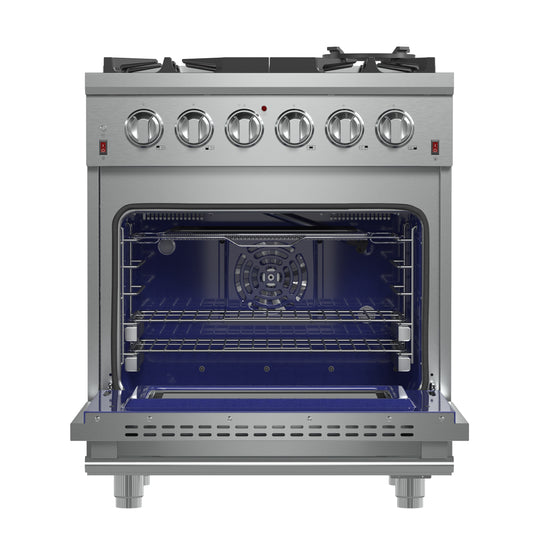 Forno Massimo 30-Inch Freestanding Gas Range, 4 Burners, True Convection Oven
