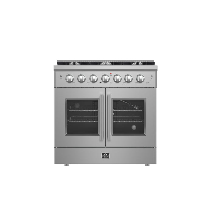 Forno Galiano 36-Inch Freestanding French Door Gas Range, 6 Burners, Convection Oven, Energy Efficient