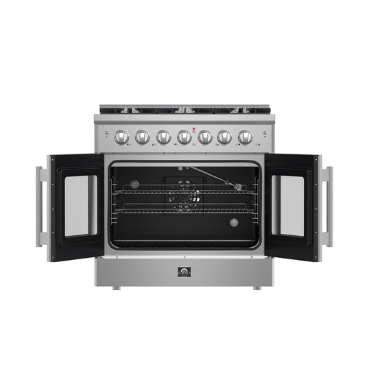 Forno Galiano 36-Inch Freestanding French Door Gas Range, 6 Burners, Convection Oven, Energy Efficient