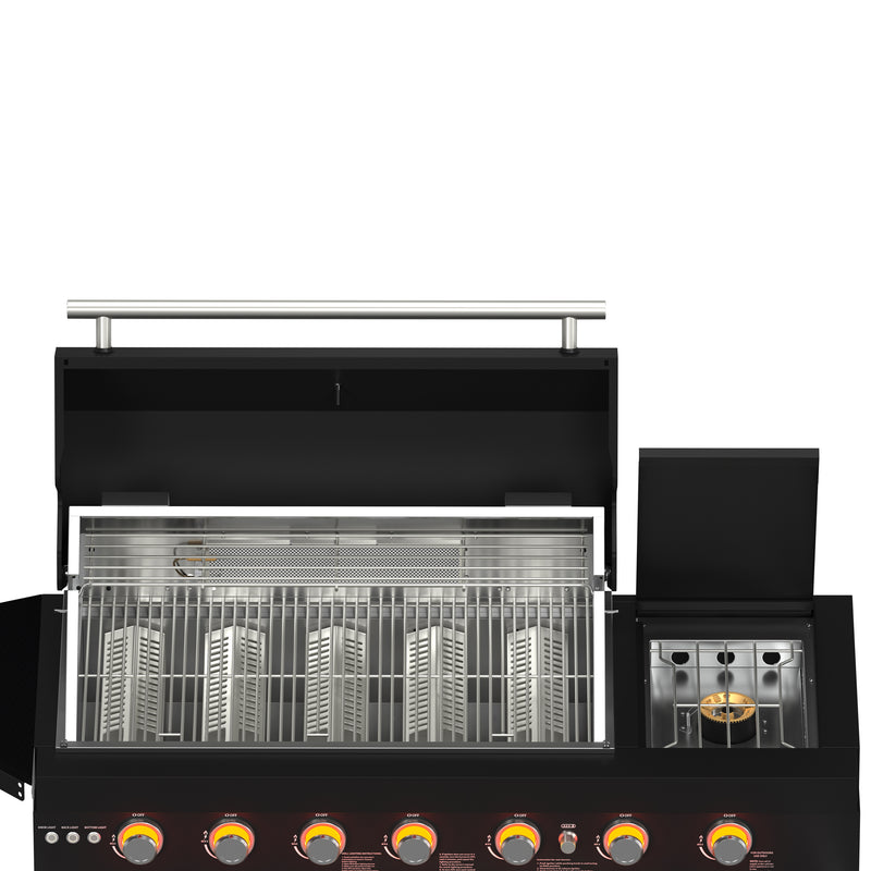 Load image into Gallery viewer, Forno All’Aperto 87,600 BTU Outdoor Kitchen, 4 Burners, Infrared Burners, Side Burner, Black Sintered Stone Countertops, Gas Pizza Oven, Sink Module, Bar &amp; Beverage Center
