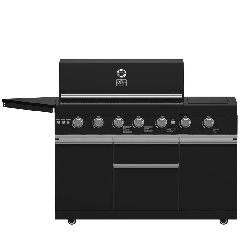 Load image into Gallery viewer, Forno All’Aperto 87,600 BTU Outdoor Kitchen, 4 Burners, Infrared Burners, Side Burner, Black Sintered Stone Countertops, Gas Pizza Oven, Sink Module, Bar &amp; Beverage Center
