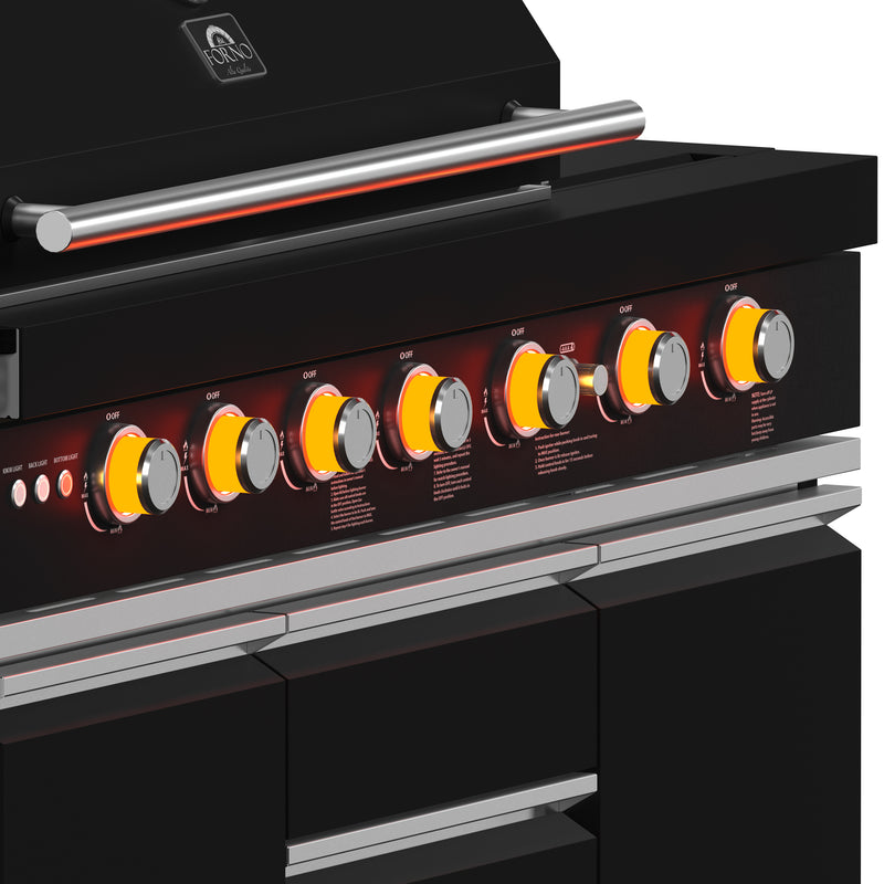 Load image into Gallery viewer, Forno All’Aperto 87,600 BTU Outdoor Kitchen, 4 Burners, Infrared Burners, Side Burner, Black Sintered Stone Countertops, Gas Pizza Oven, Sink Module, Bar &amp; Beverage Center
