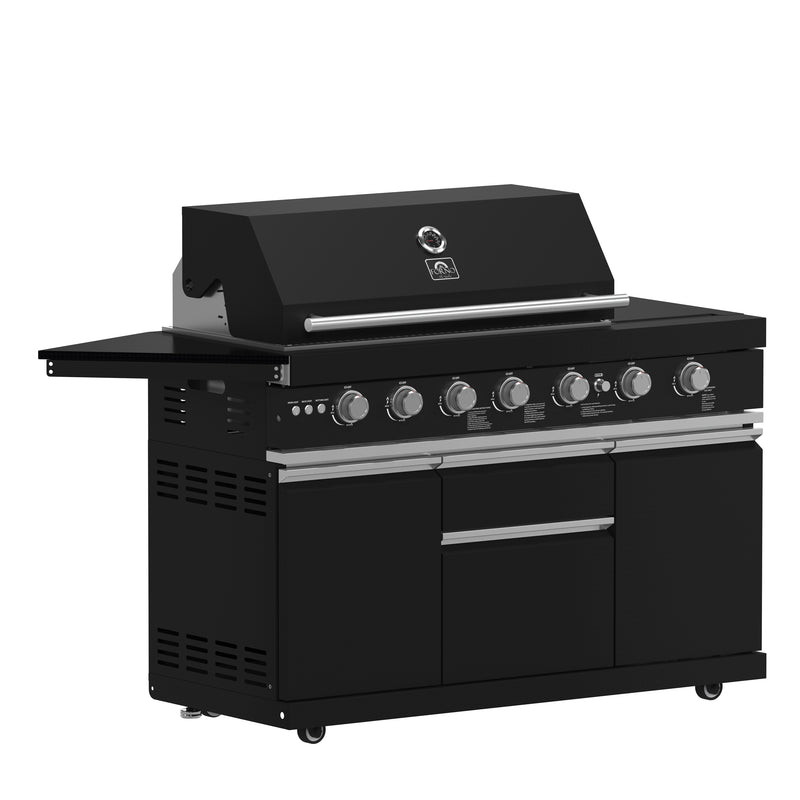 Load image into Gallery viewer, Forno All’Aperto 87,600 BTU Outdoor Kitchen, 4 Burners, Infrared Burners, Side Burner, Black Sintered Stone Countertops, Gas Pizza Oven, Sink Module, Bar &amp; Beverage Center
