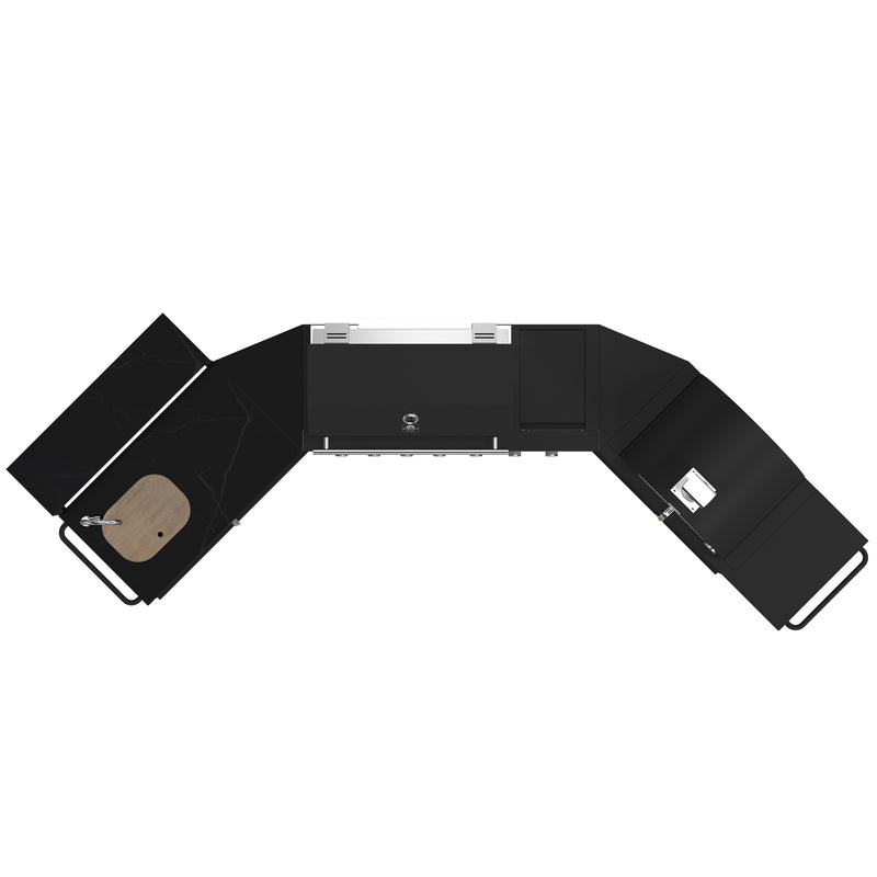 Load image into Gallery viewer, Forno All’Aperto 87,600 BTU Outdoor Kitchen, 4 Burners, Infrared Burners, Side Burner, Black Sintered Stone Countertops, Gas Pizza Oven, Sink Module, Bar &amp; Beverage Center
