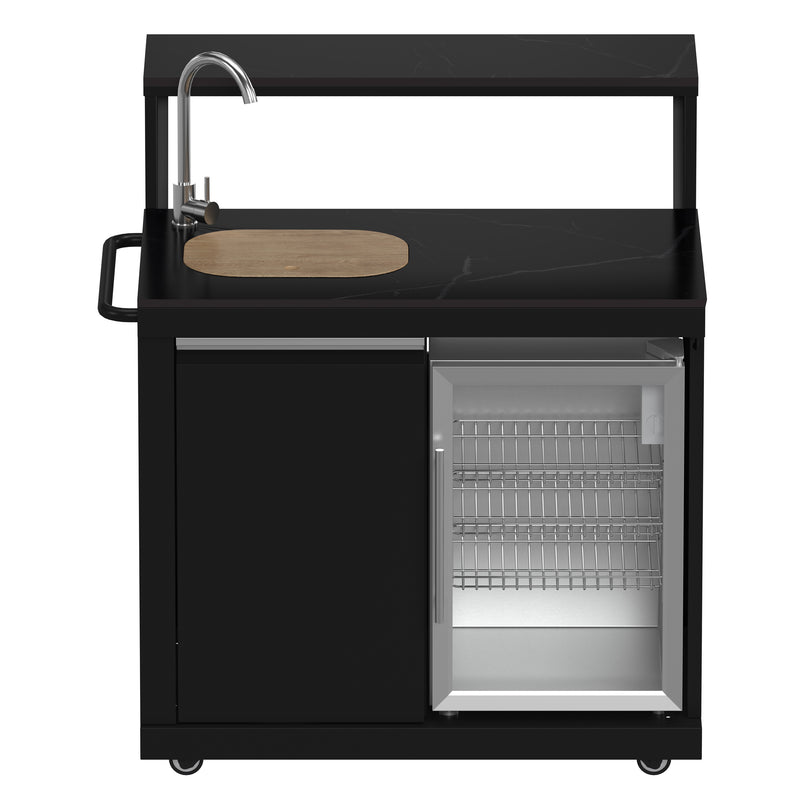 Load image into Gallery viewer, Forno All’Aperto 99,600 BTU Outdoor Kitchen, 5 Burners, Infrared Burners, Side Burner, Black Sintered Stone Countertops, Gas Pizza Oven, Sink Module, Bar &amp; Beverage Center
