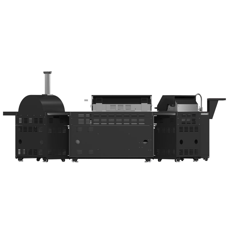 Load image into Gallery viewer, Forno All’Aperto 99,600 BTU Outdoor Kitchen, 5 Burners, Infrared Burners, Side Burner, Black Sintered Stone Countertops, Gas Pizza Oven, Sink Module, Bar &amp; Beverage Center
