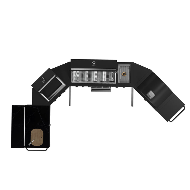 Load image into Gallery viewer, Forno All’Aperto 99,600 BTU Outdoor Kitchen, 5 Burners, Infrared Burners, Side Burner, Black Sintered Stone Countertops, Gas Pizza Oven, Sink Module, Bar &amp; Beverage Center
